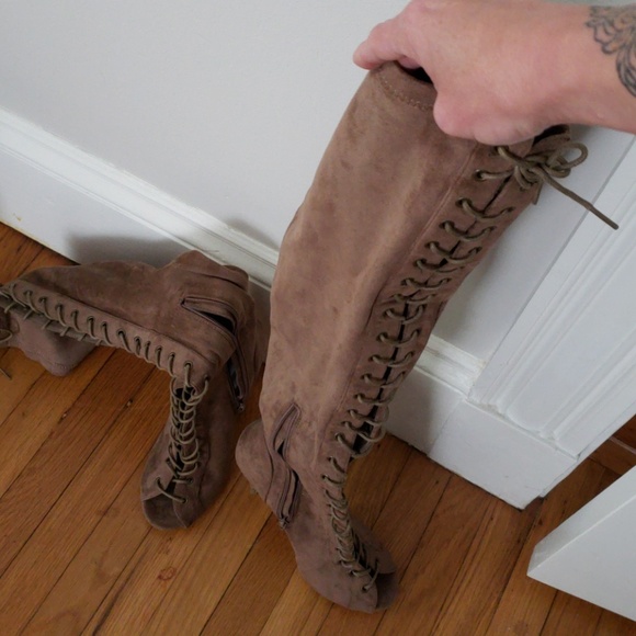 Open toe lace up over the knee boots - Picture 2 of 5
